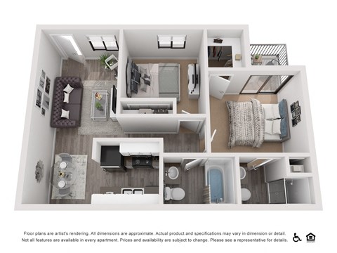 this is a 3d floor plan of a 757 square foot 1 bedroom apartment at the